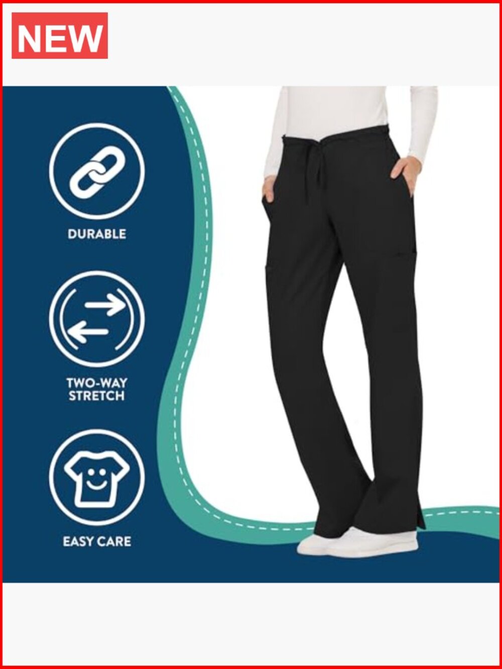 Mid Rise Moderate Flare Drawstring Scrub Pants - Picture 4 of 7